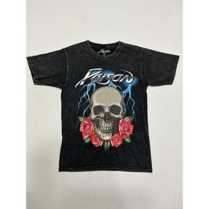 Poison Band T Shirt XS Skull Roses Lightning Mineral Wash Rock Metal Tee Black